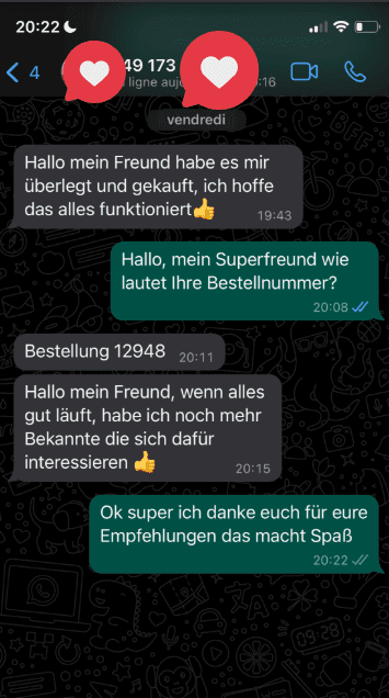 Recensione cliente 1 via WhatsApp